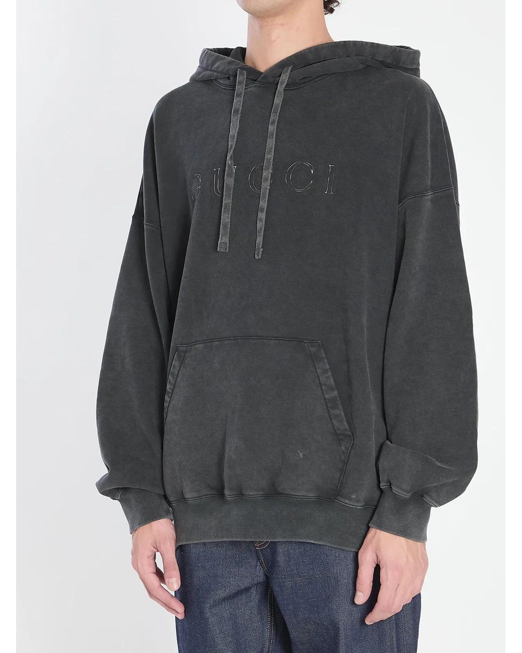 Gucci Gray Vintage Logo Drawstring Hoodie for men