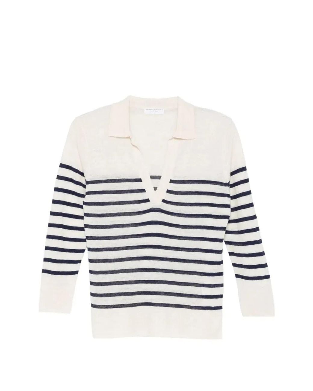Majestic White Oversized Linen 100 Stripes Polo Shirt