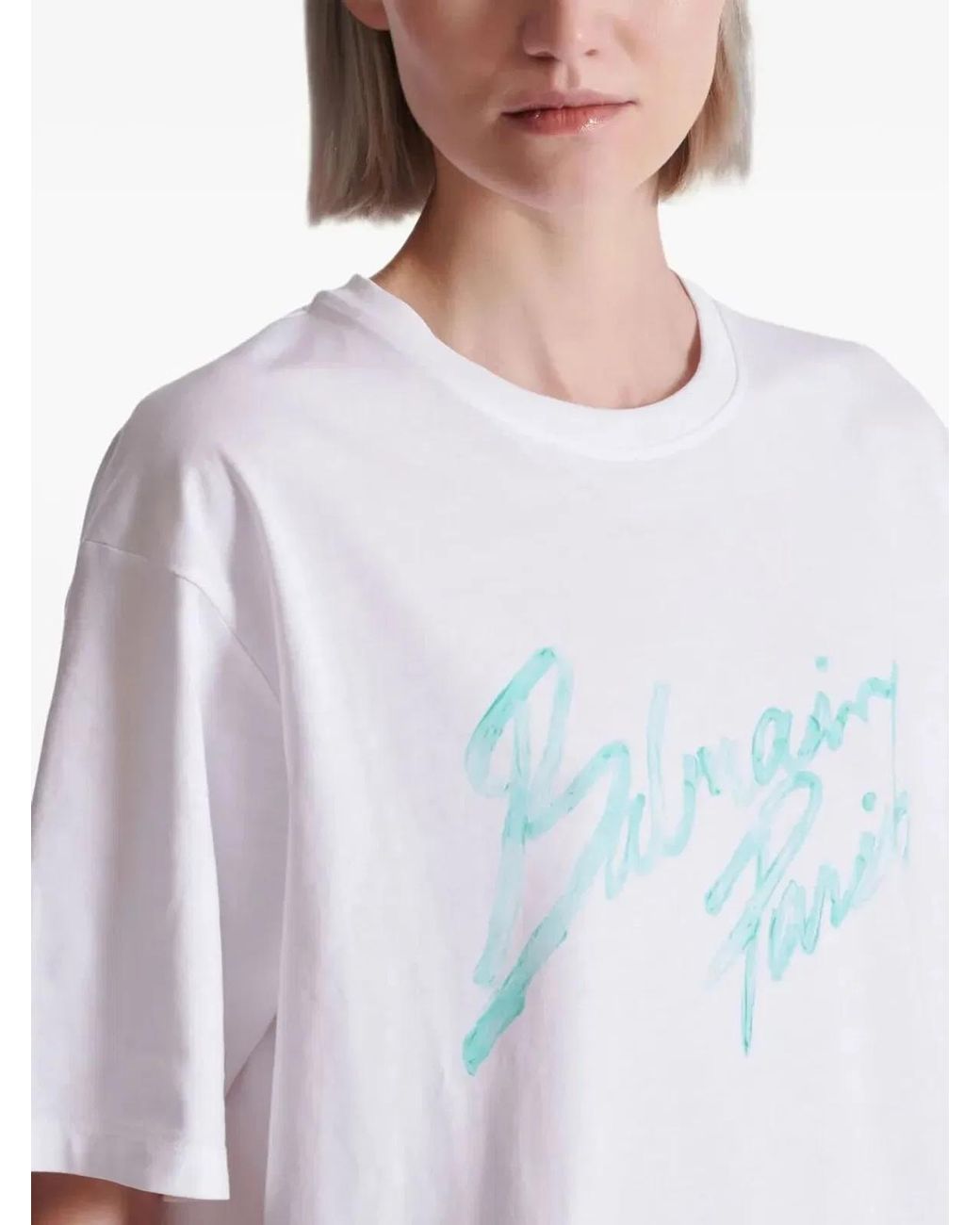 Balmain White Oversized Tshirt With Logo Print