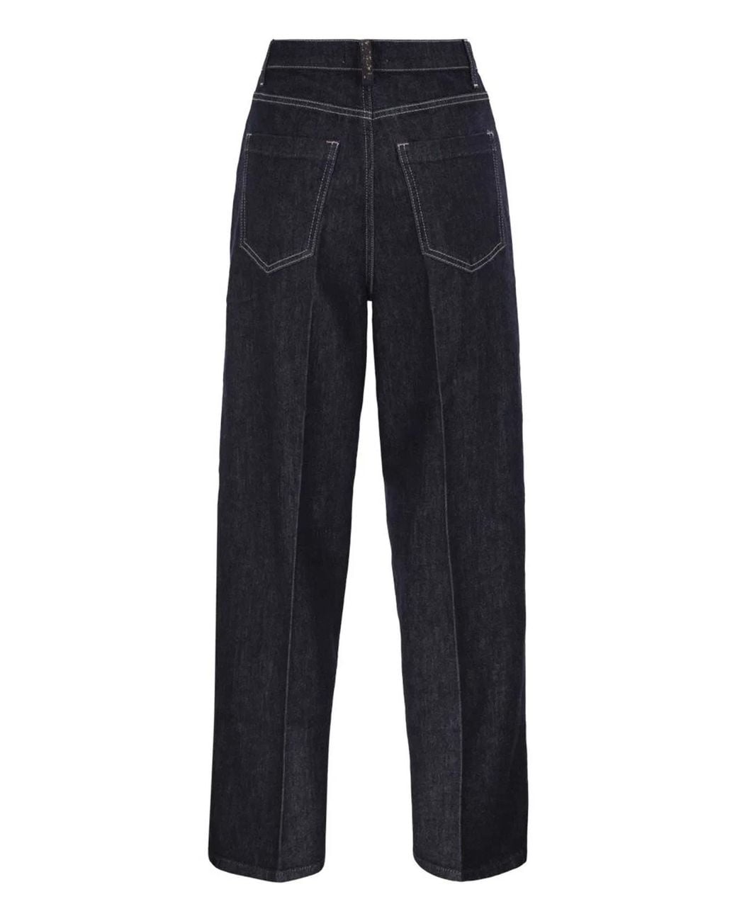 Fabiana Filippi Blue Wide-Leg Stretch Cotton Denim Jeans With Contrast Stitching