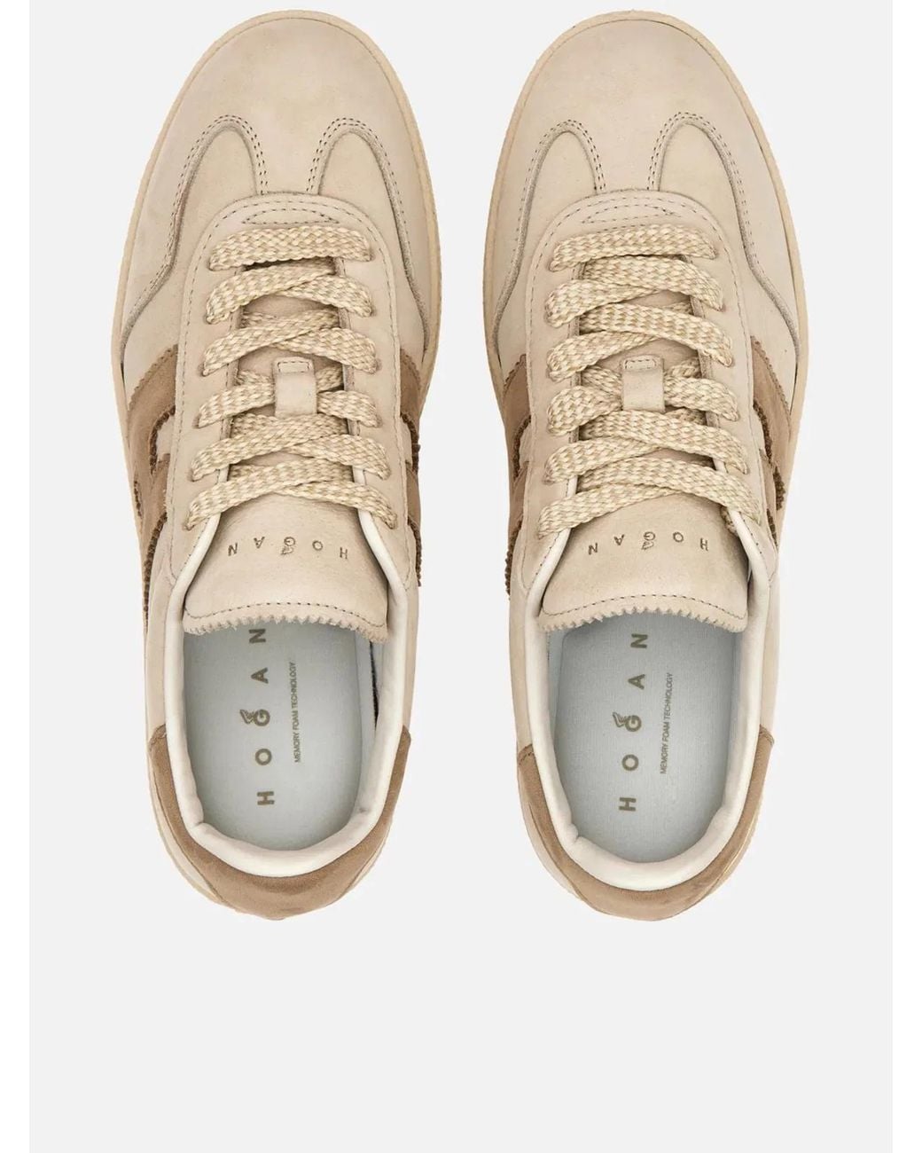 Hogan Natural Leather Platform Sneakers With Suede Accents And Iconic Logo