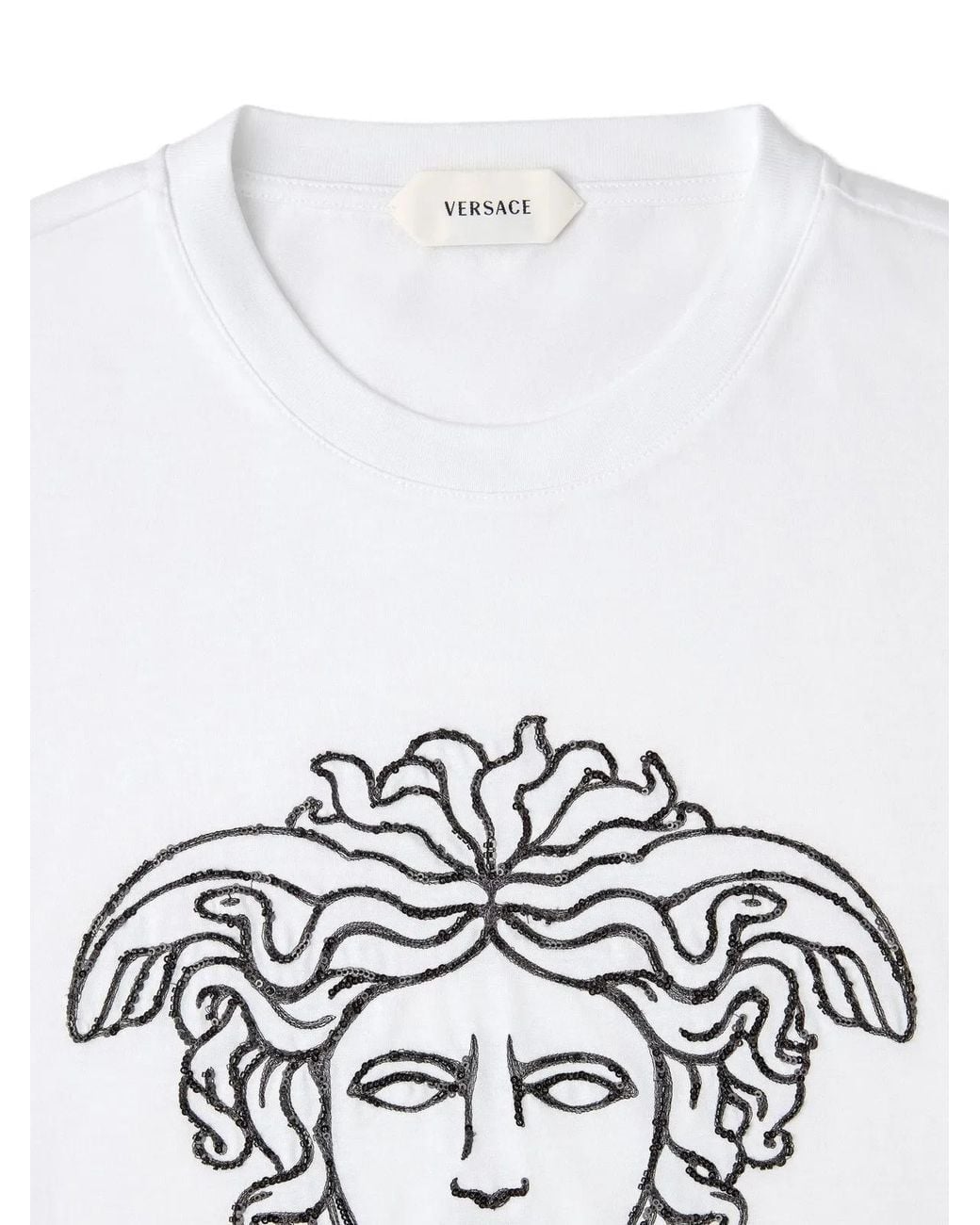 Versace White Embroidered Medusa Head Cotton T-Shirt for men
