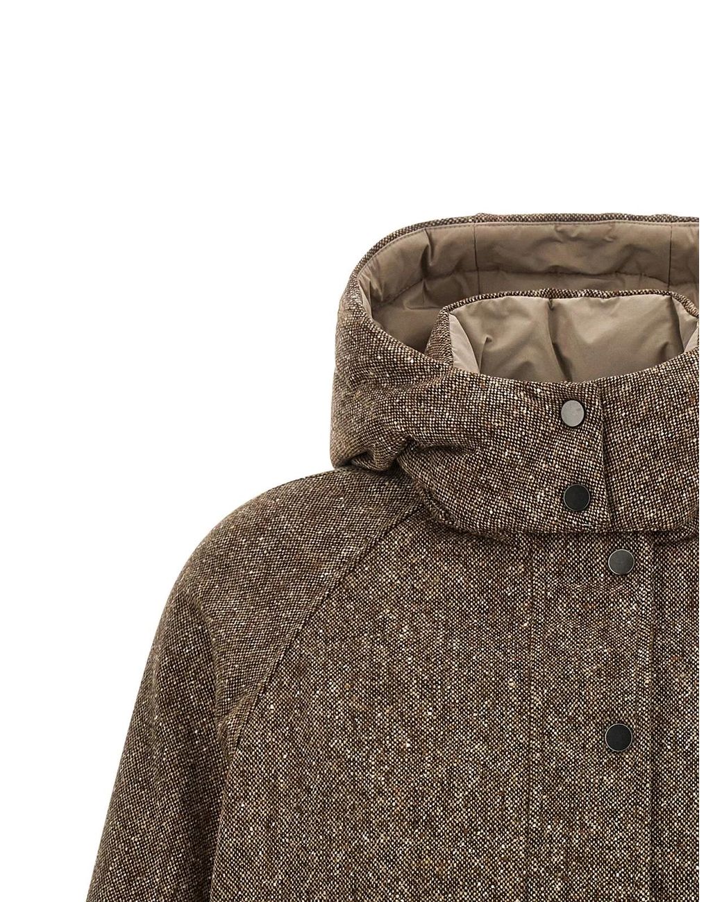 Brunello Cucinelli Brown Donegal Tweed Down Jacket