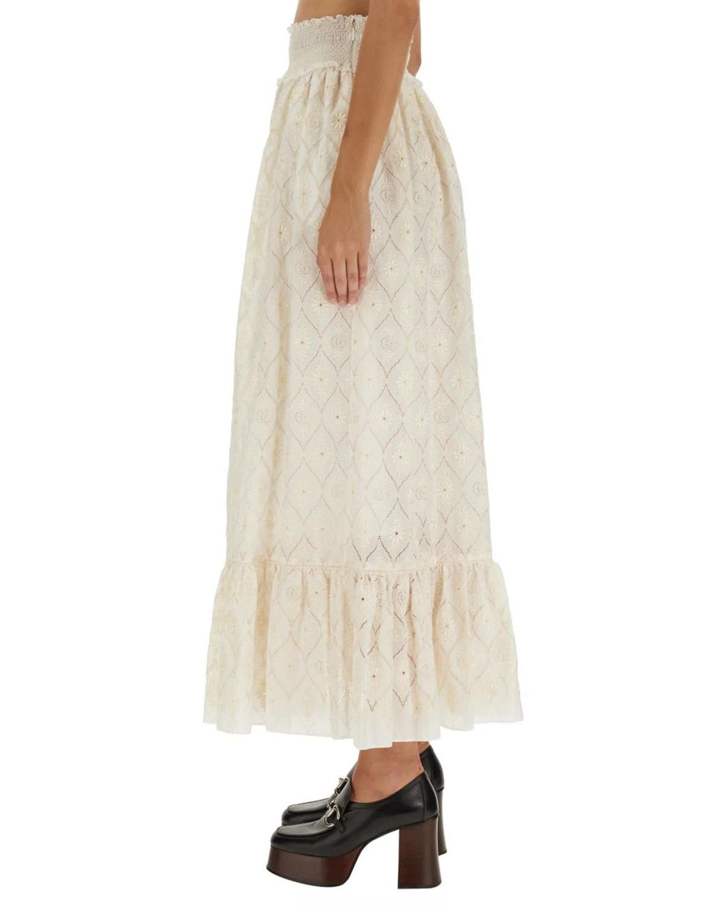 Gucci Natural Floral Broderie Anglaise Skirt
