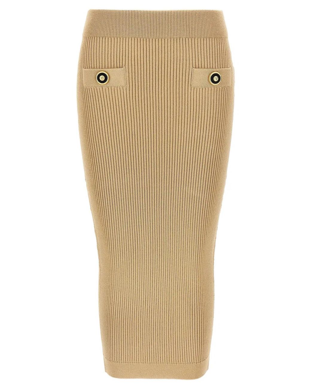 Balmain Natural Ribbed Midi Skirt