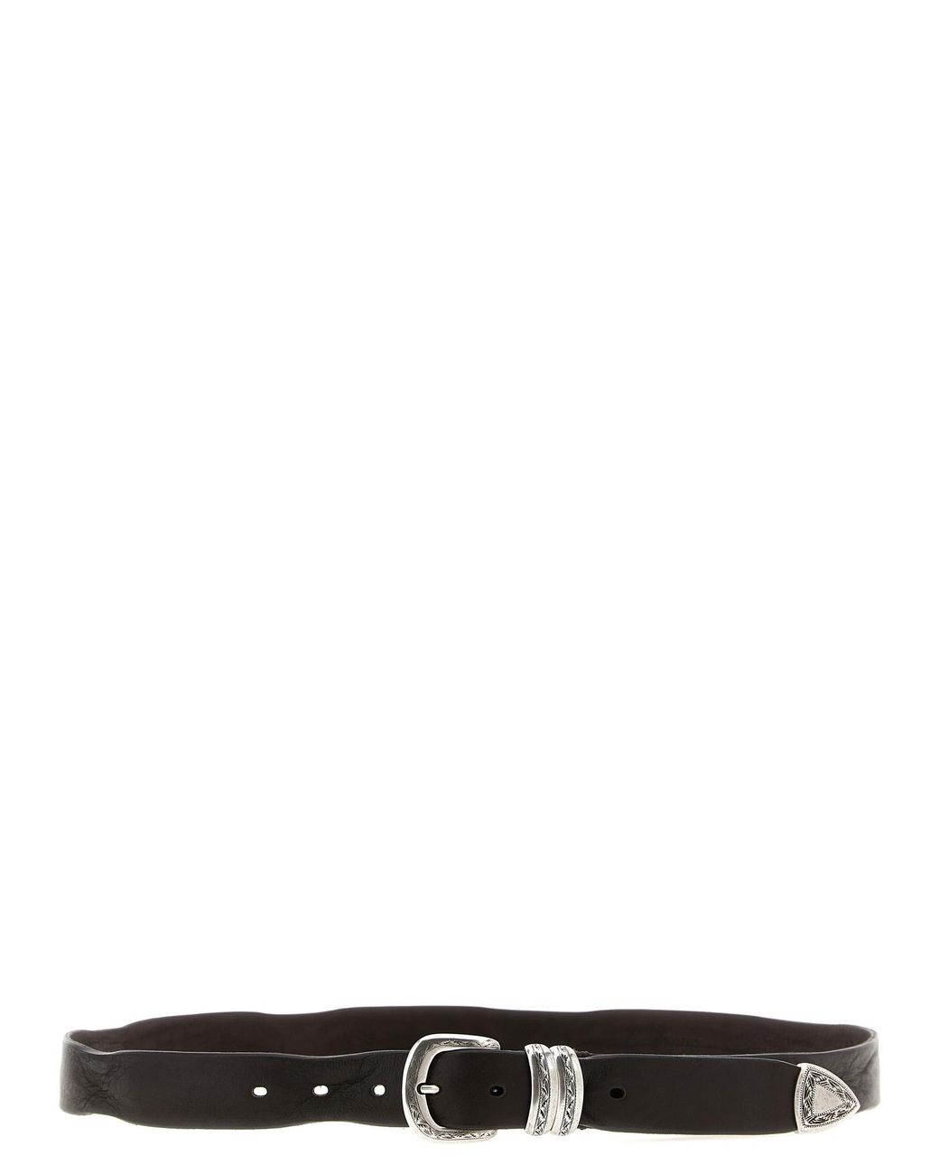 ZERBINI CLAUDIO Black Aged Leather Belt for men