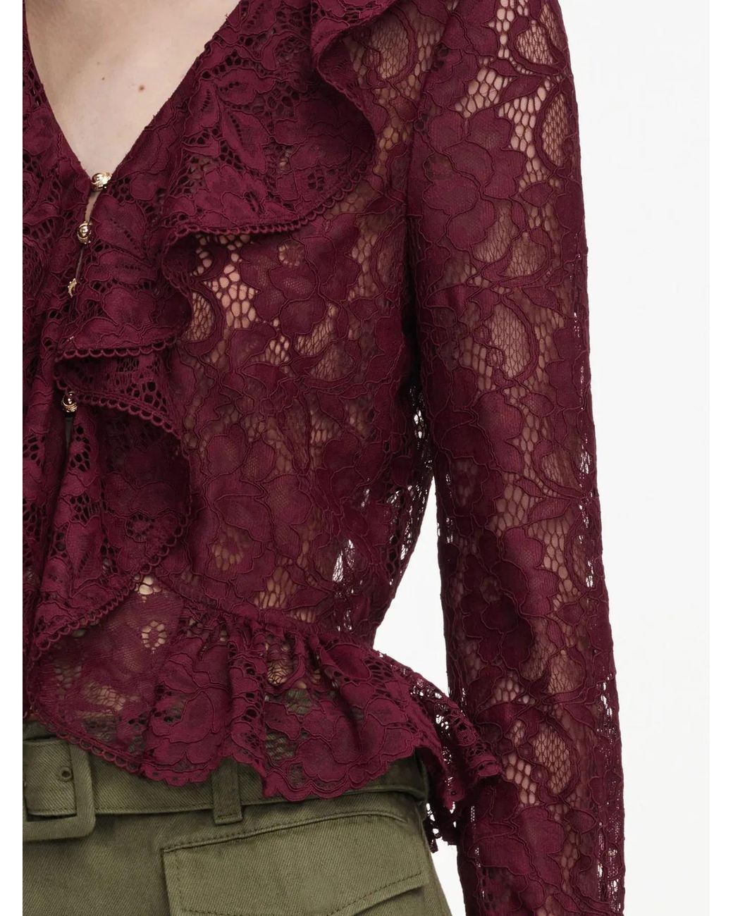 Self-Portrait Red Lace Ruffle Top
