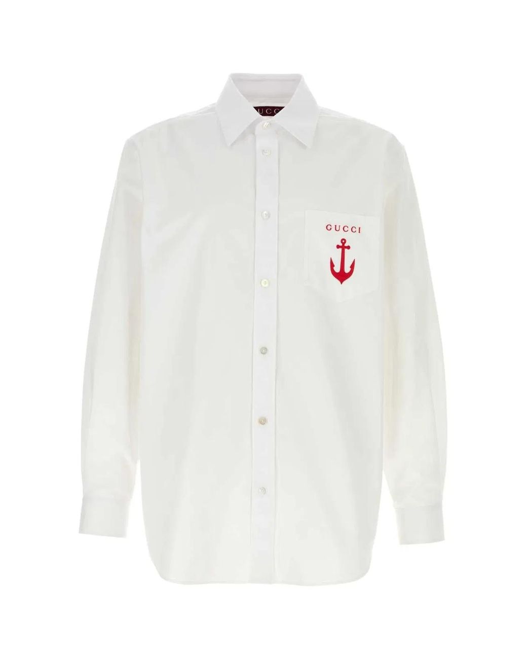 Gucci White Cotton Shirt With Logo Embroidery for men