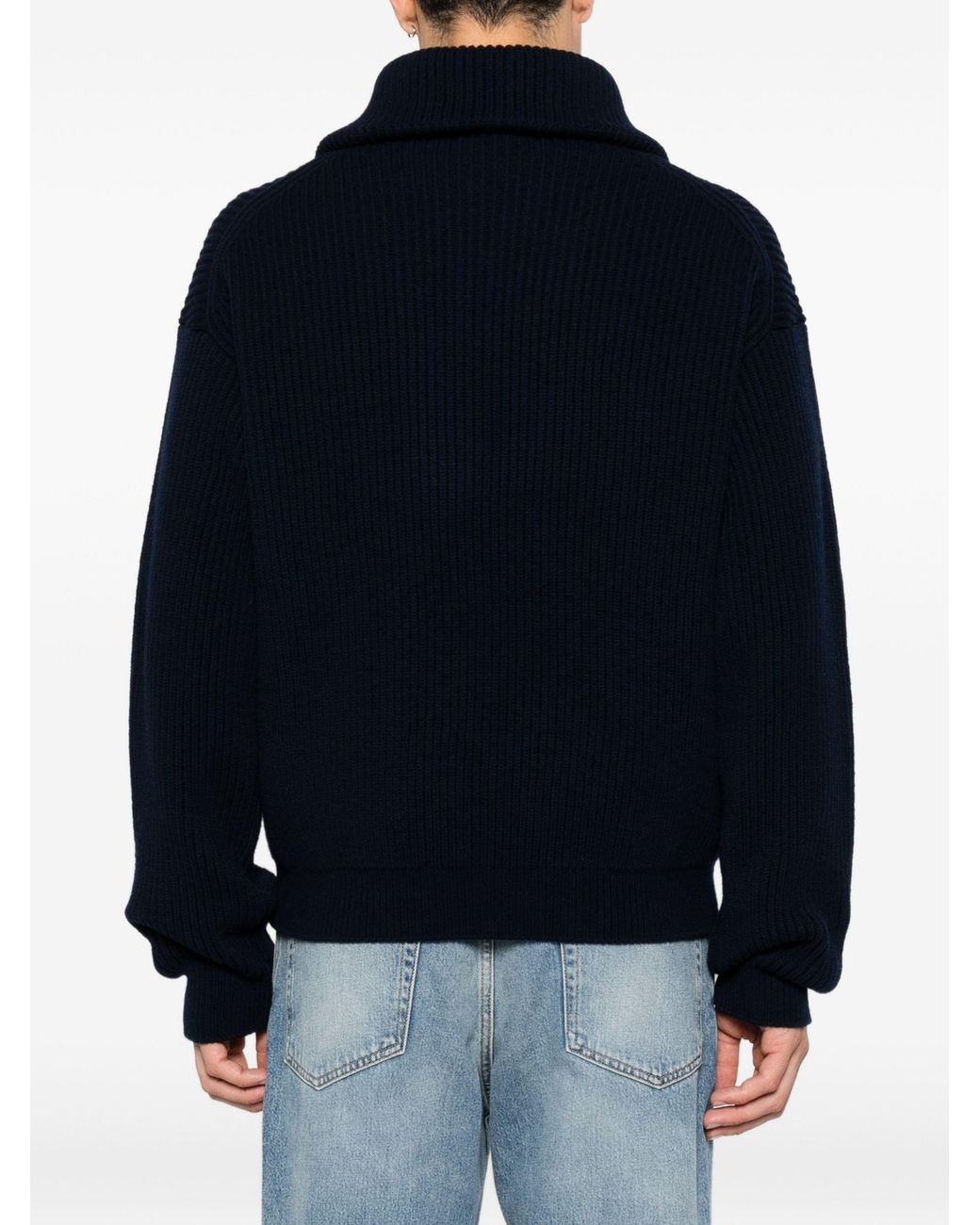 Céline Blue Ribbed Half-Zip Sweater for men