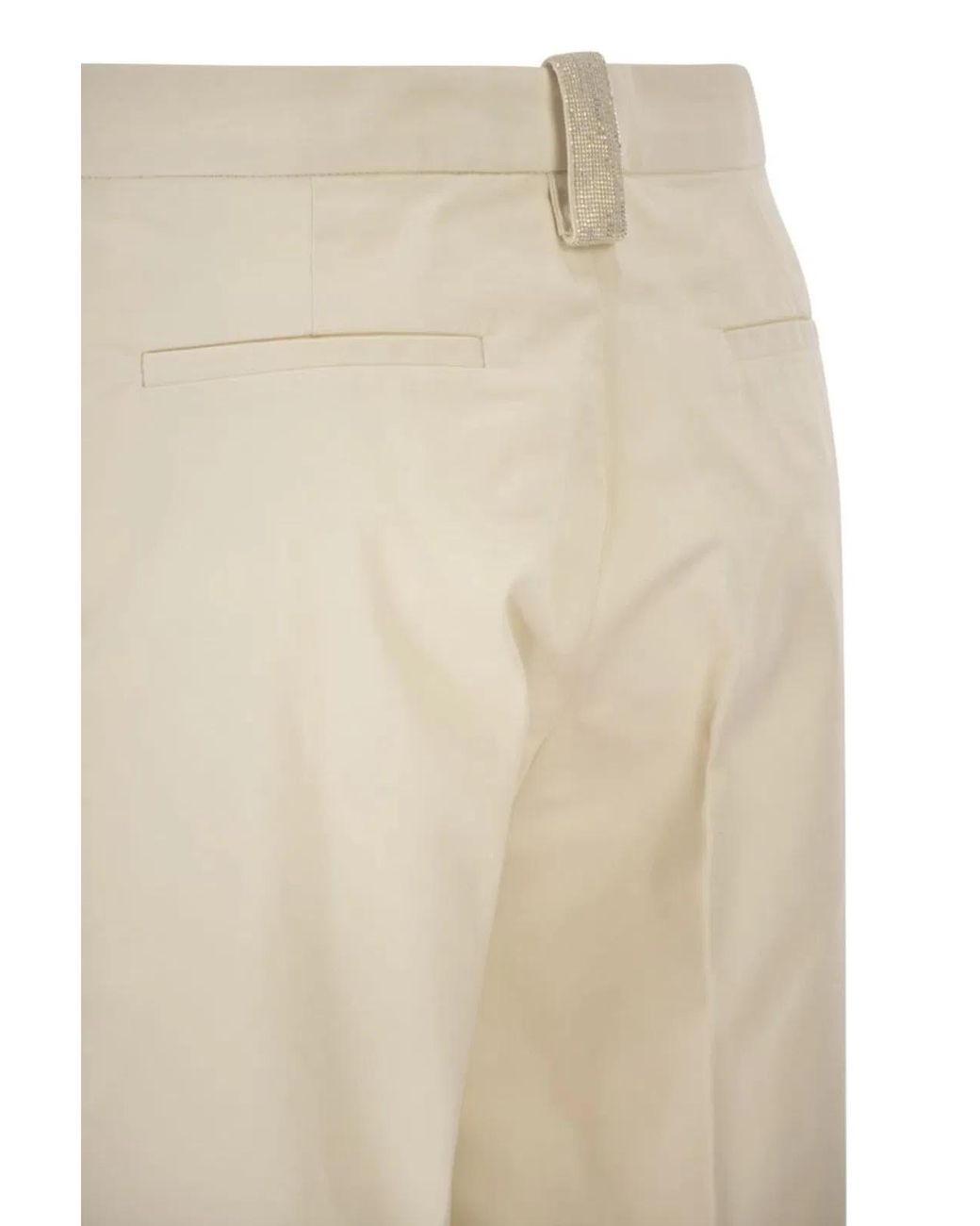 Fabiana Filippi Natural Gabardine Trousers With Diamond Detail