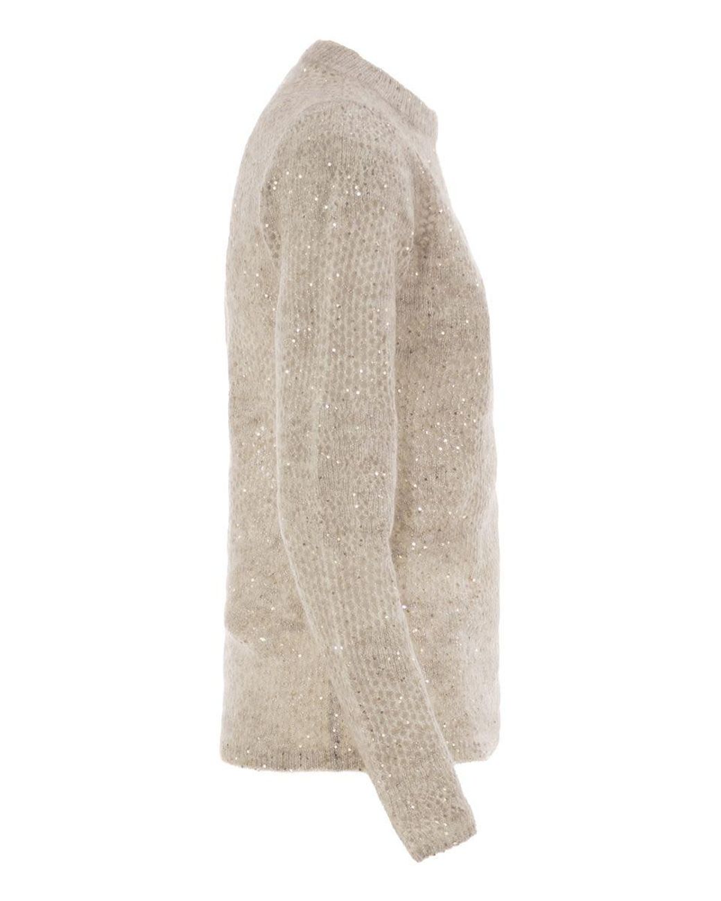 Brunello Cucinelli Natural Crew-Neck Mohair And Wool-Blend Sweater With Sequins