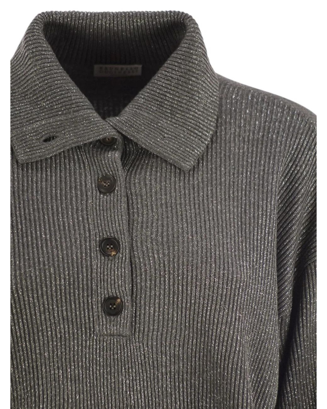 Brunello Cucinelli Gray Cotton And Viscose Rib Knit High Collar