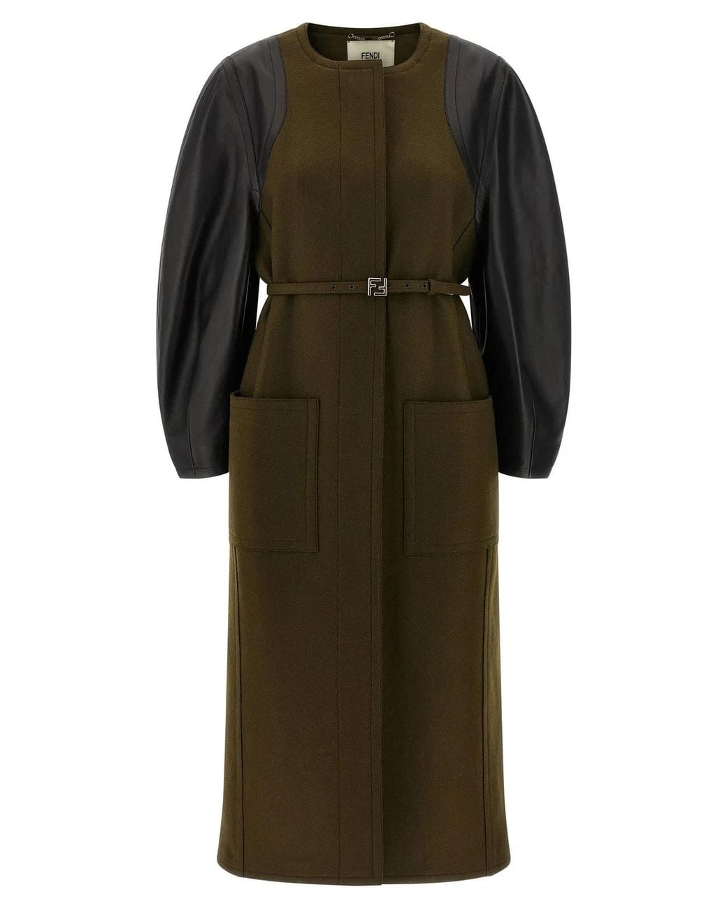 Fendi Green Wool Felt & Leather Coat