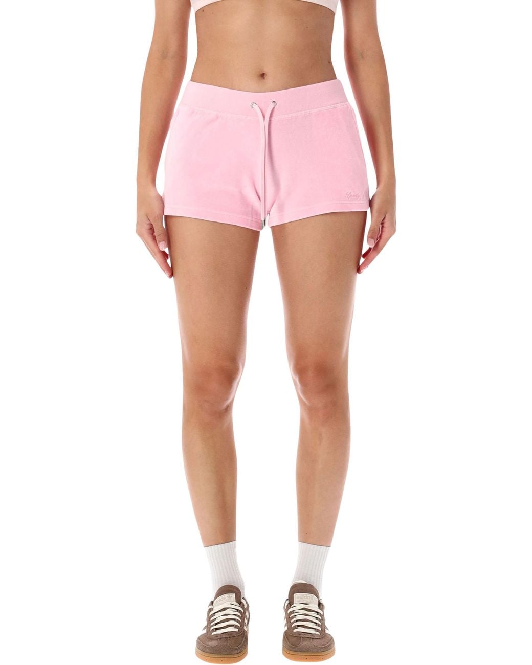 Sporty & Rich Pink Short Velour Crystal Shorts