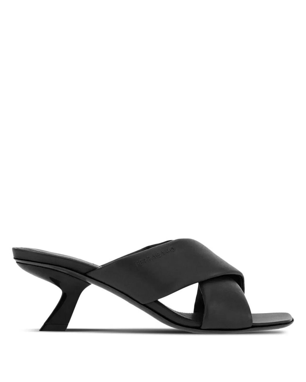 Ferragamo Black Elegant Slip-On Heels With Crossover Design