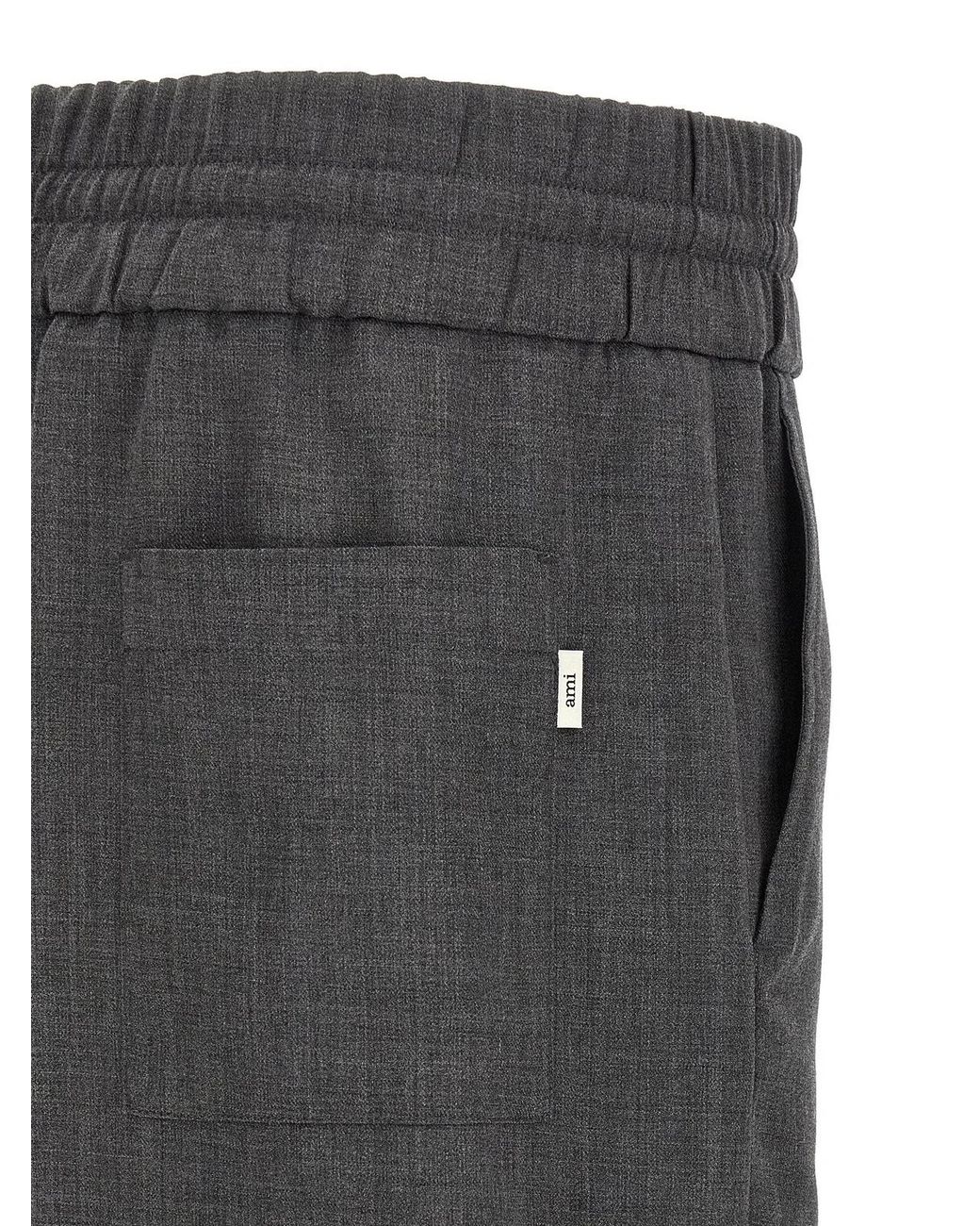 AMI Gray Mélange Wool Pants for men