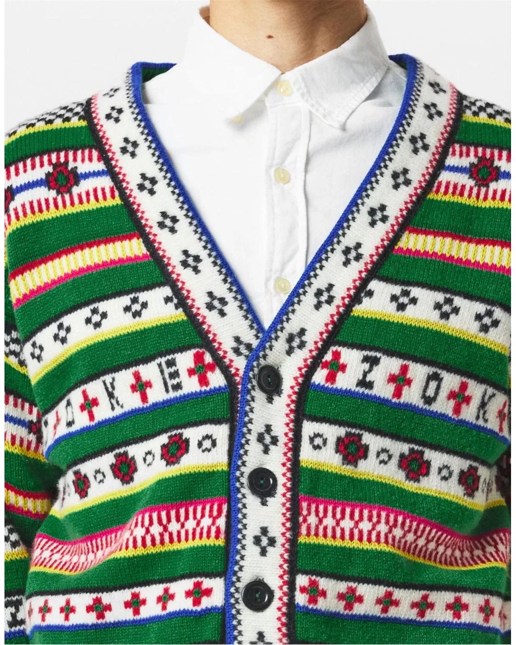 KENZO Green Fairisle Jacquard Cardigan for men