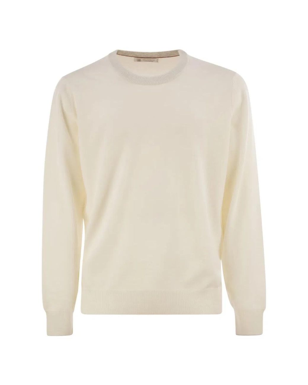 Brunello Cucinelli White Pure Cashmere Crew-Neck Sweater for men