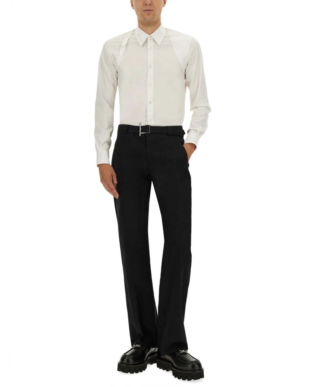 McQueen Black Pants With "T-Bar" Belt for men