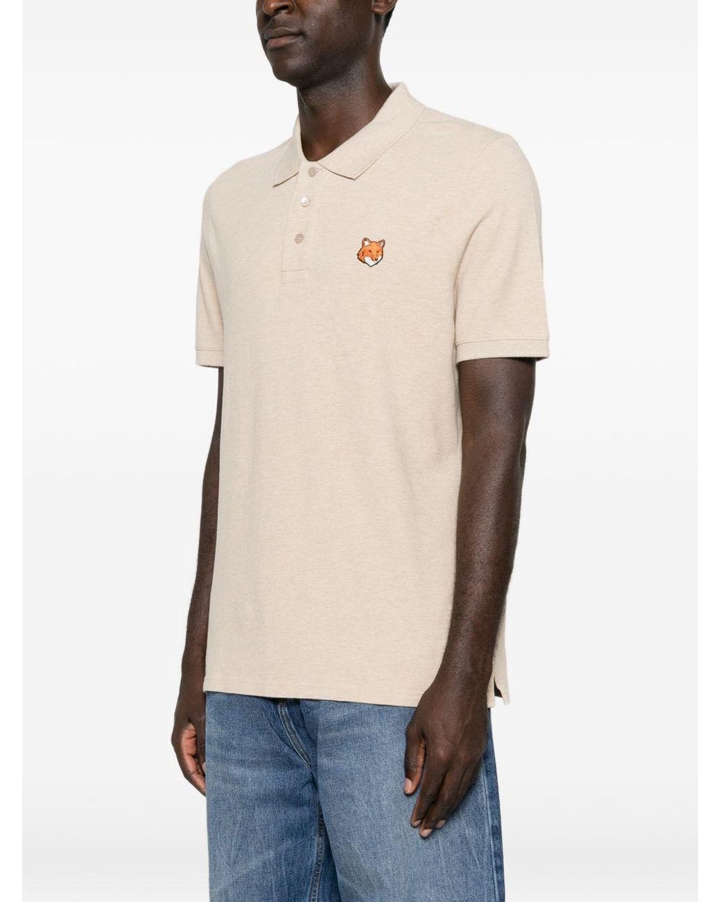 Maison Kitsuné Natural Maison Kitsuné Fox Head Cotton Polo Shirt for men