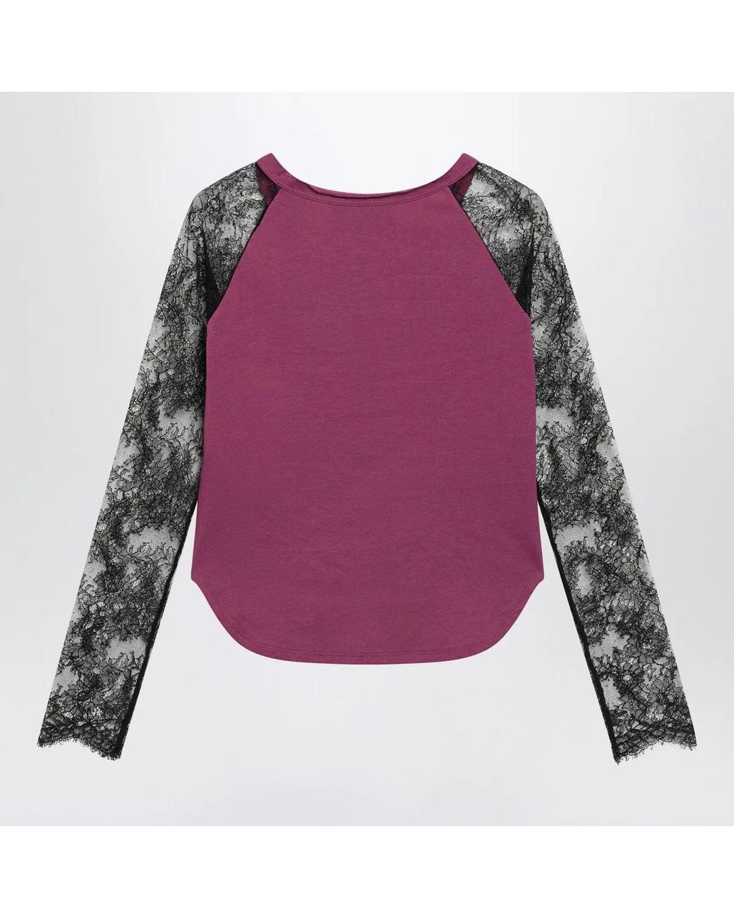 Valentino Garavani Purple Cyclamen Panther 60 Tshirt With Lace Sleeves
