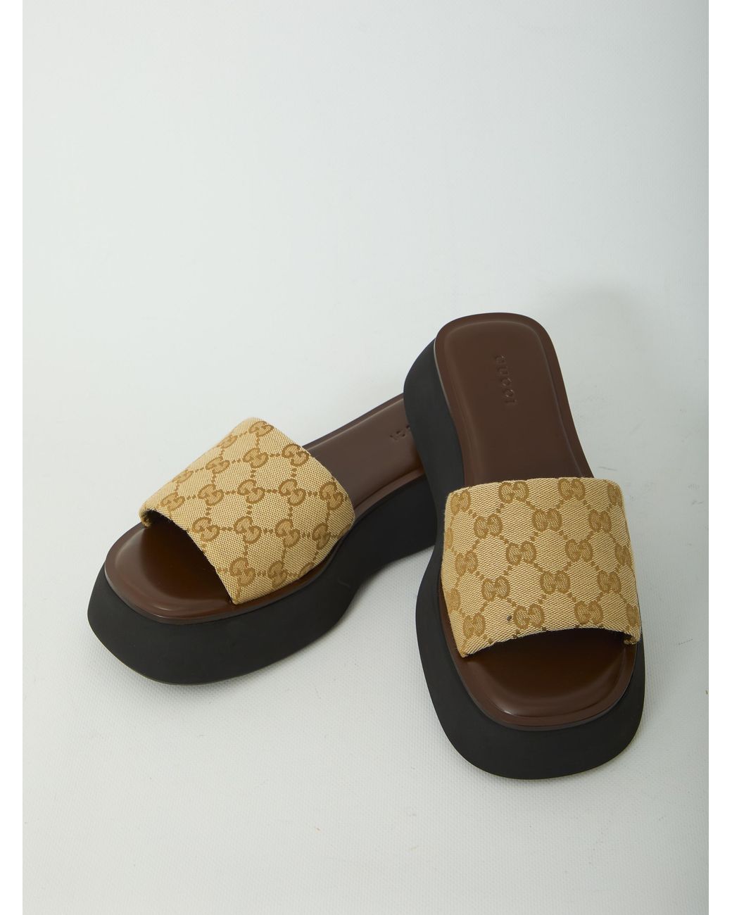 Gucci Black Platform Logo Strap Slides