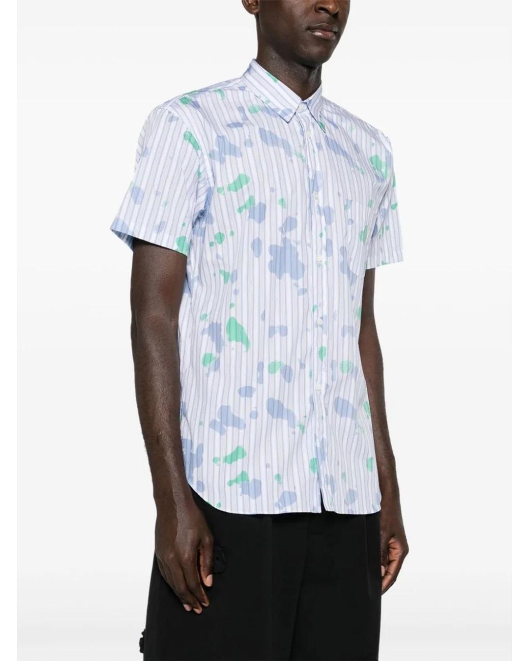 Comme des Garçons Blue Printed Cotton Shirt for men