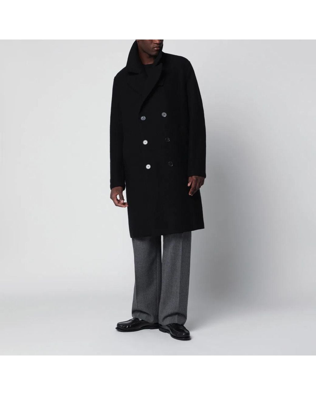 Harris Wharf London Black Double-Breasted Wool Coat for men