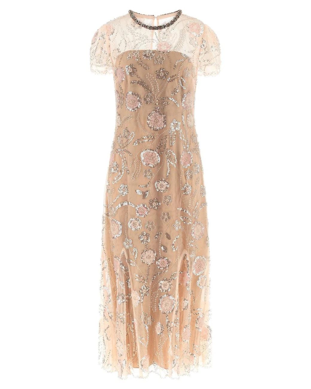 Self-Portrait Natural Self Portrait Flower Sequin Embellished Midi' Dress