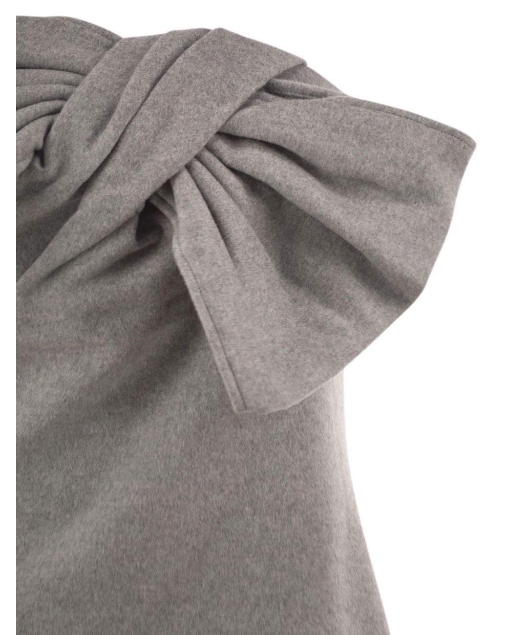 7 For All Mankind Gray Wool-Blend One-Shoulder Mini Dress With Bow