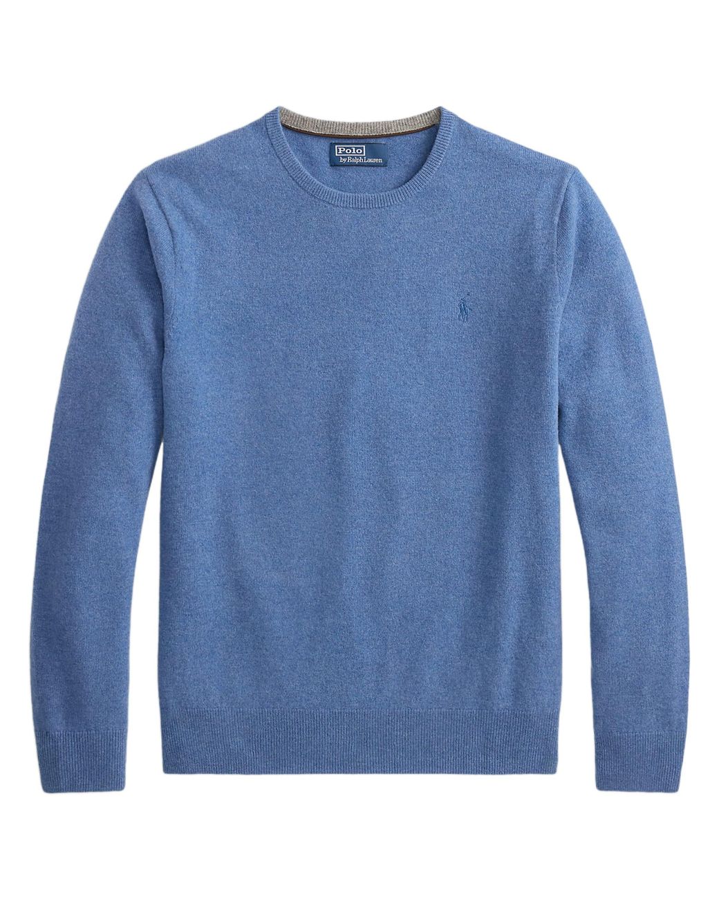 Polo Ralph Lauren Blue Fine-Knit Long Sleeve Pullover With Subtle Embroidery for men