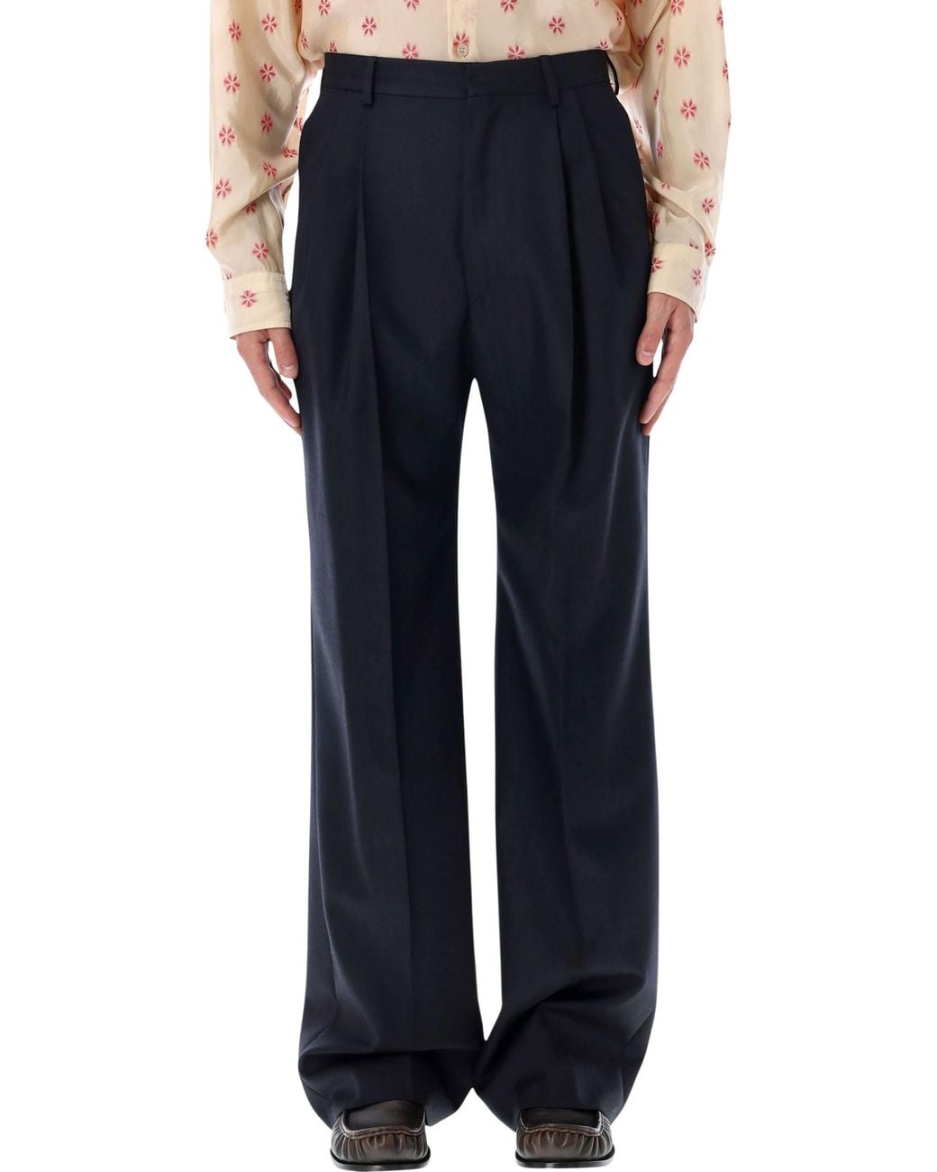 Dries Van Noten Blue Herringbone Wool Trousers for men