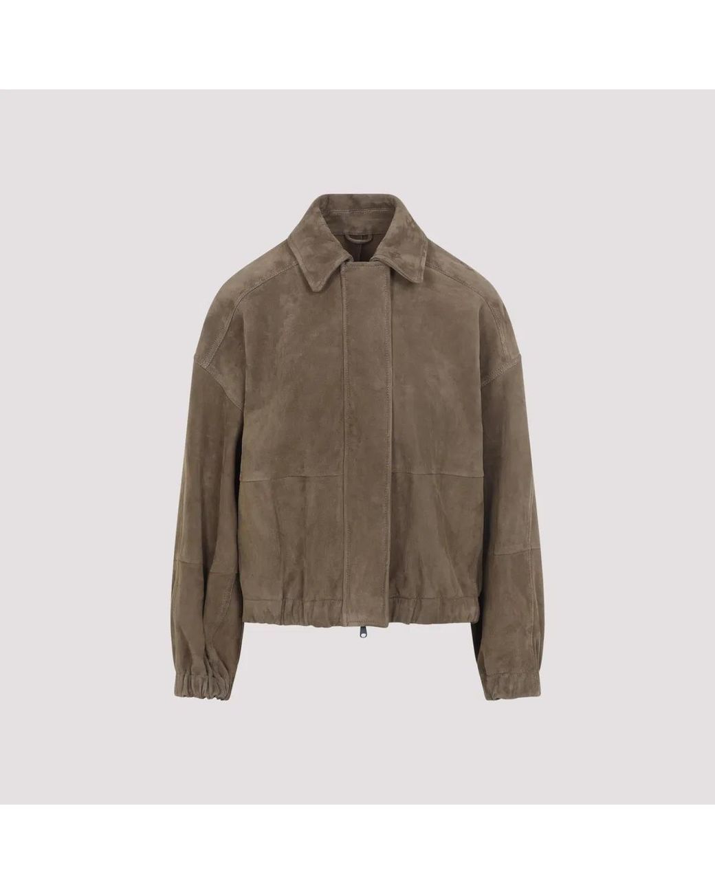 Brunello Cucinelli Brown Oregano Suede Leather Jacket