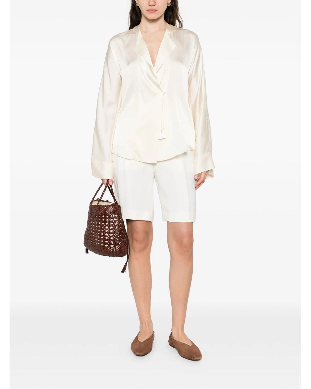 Forte_forte White Yogurt Shiny Stretch Silk Shirt