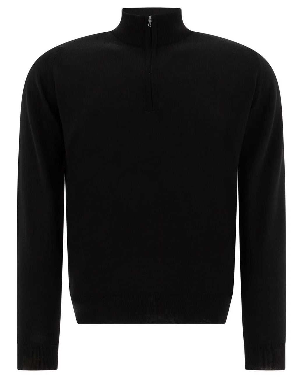 John Smedley Black Merino Wool "Tapton" Half-Zip Sweater for men