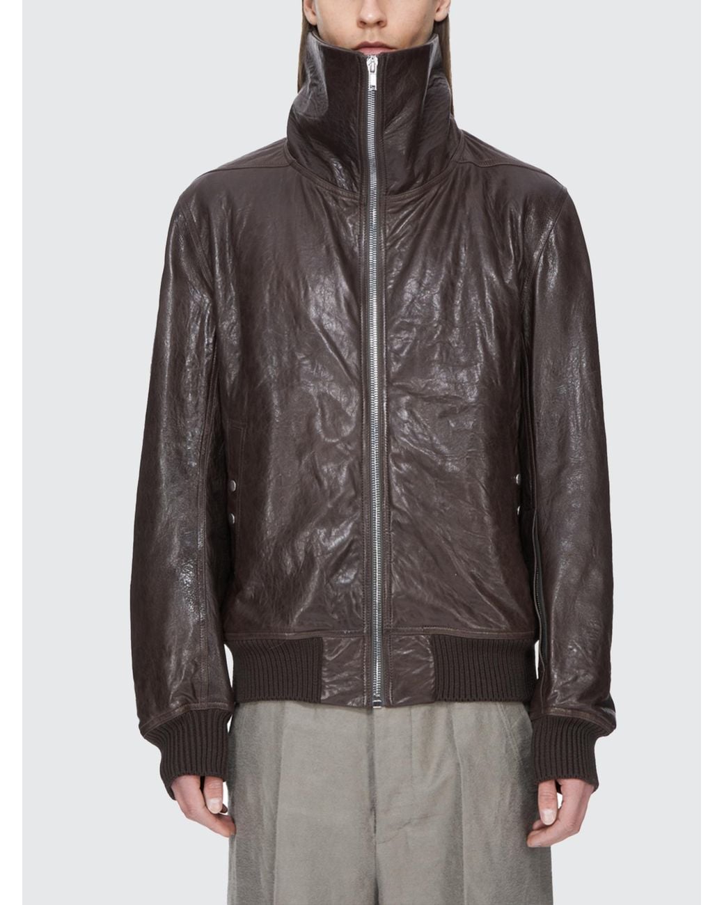 Rick Owens Brown Dracuflight Grease Leather Bomber for men