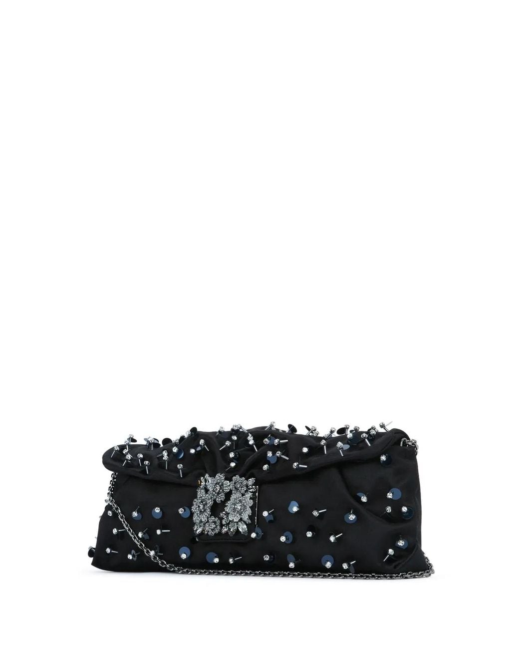 Roger Vivier Black Floral-Embellished Long Sequin Clutch