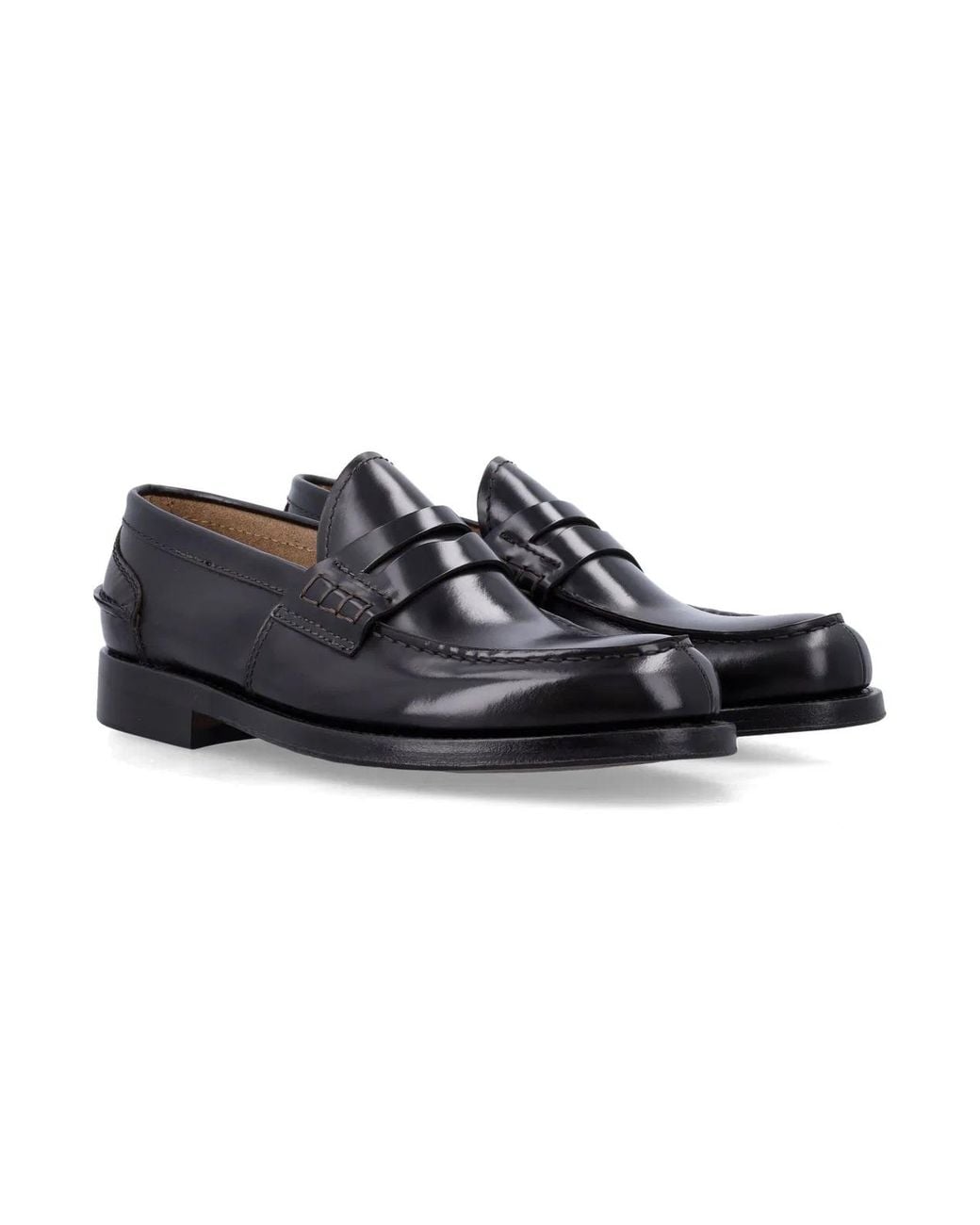 Green George Black Polished Leather Loafers for men