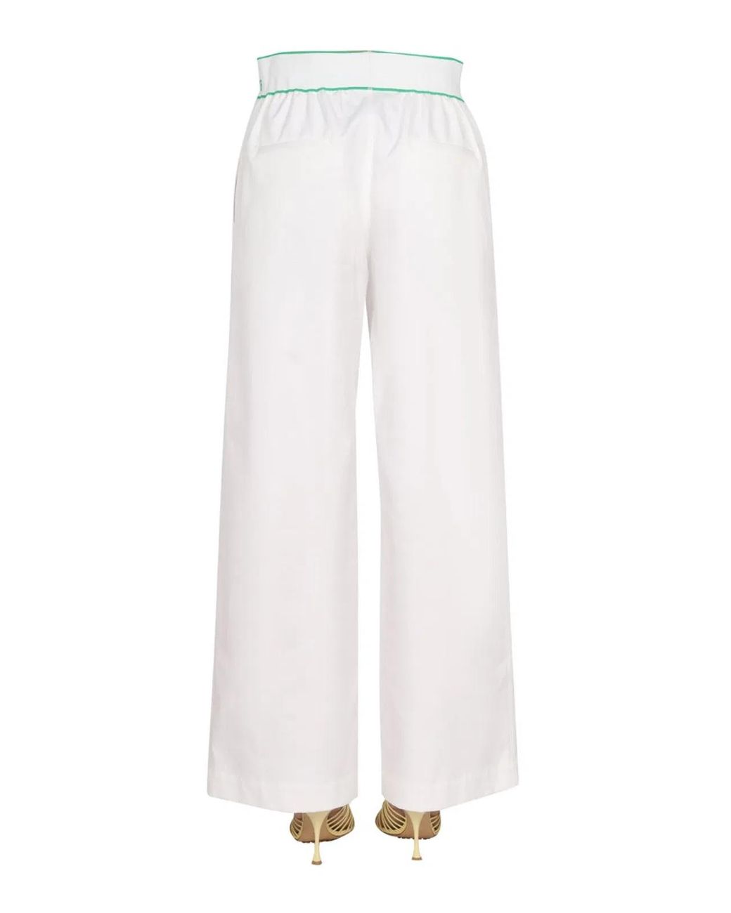 Bottega Veneta White Cotton Twill Trousers With Embroidered Reverse Print