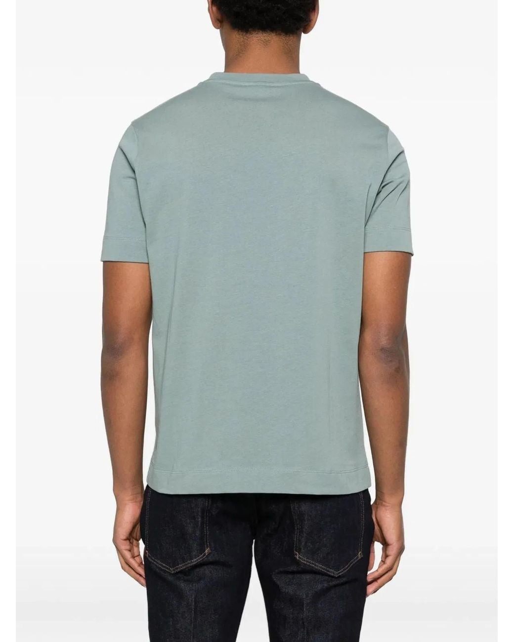 Emporio Armani Blue Eagle-Embroidery Crew-Neck T-Shirt for men