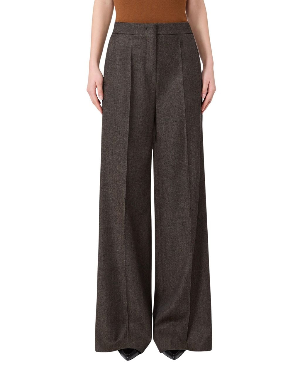 Max Mara Brown Denim-Look Wool Trousers