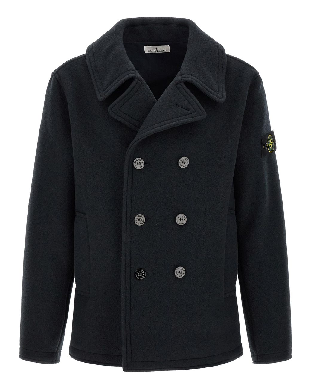 Stone Island Blue Double-Breasted Coat With Logo Badge for men