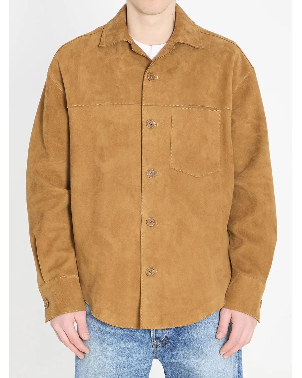 AMI Natural Suede Buttoned Overshirt for men