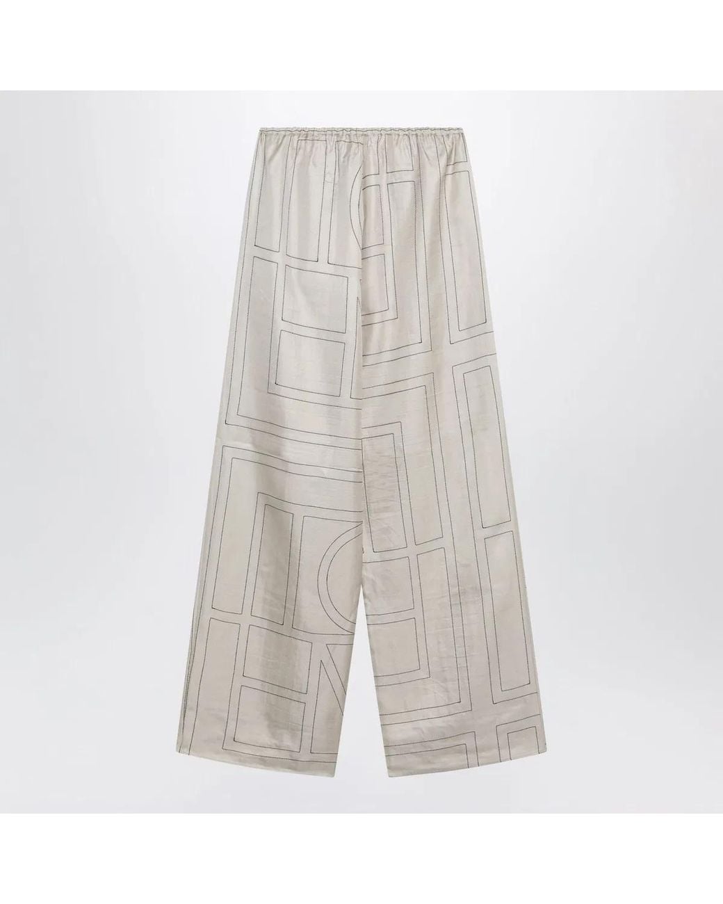 Totême Gray Ivory Monogram Silk Pajama Trousers