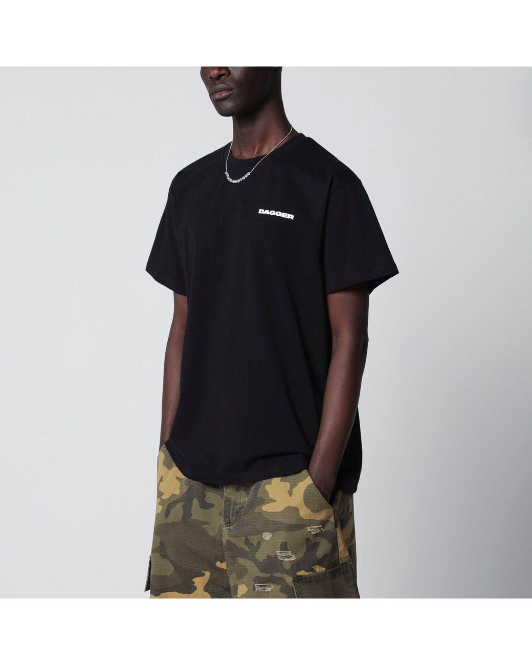 DAGGER Black Faded Tshirt With Logo Print for men