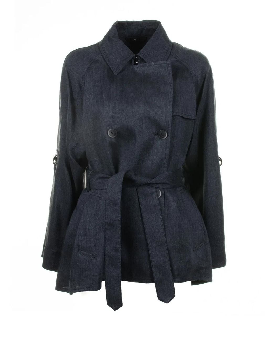 Fay Blue Double-Breasted Trench Jacket With Belt