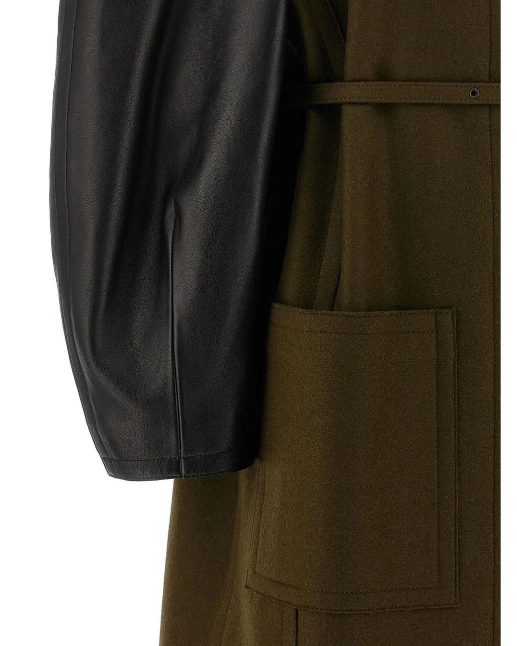 Fendi Green Wool Felt & Leather Coat