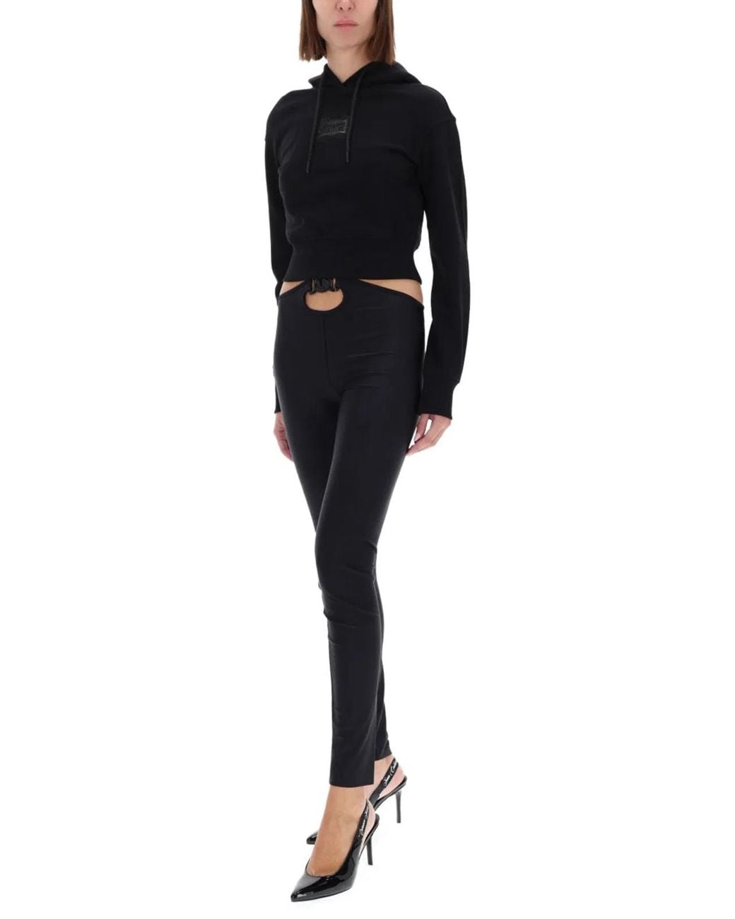 Versace Jeans Couture Black Cropped Sweatshirt With Baroque Logo Patch