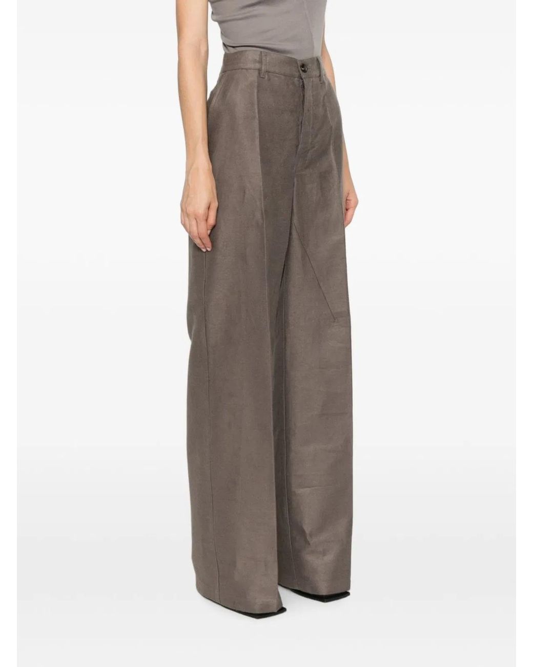 Rick Owens Brown Cotton Blend Wide-Leg Trousers