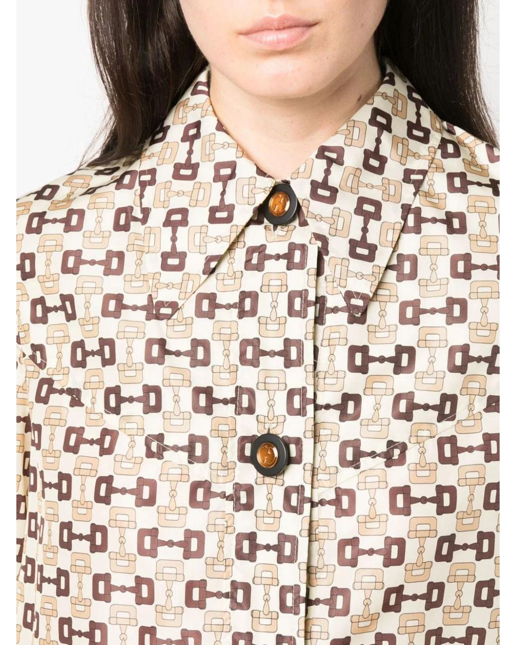 Gucci White Horsebit Print Nylon Coat